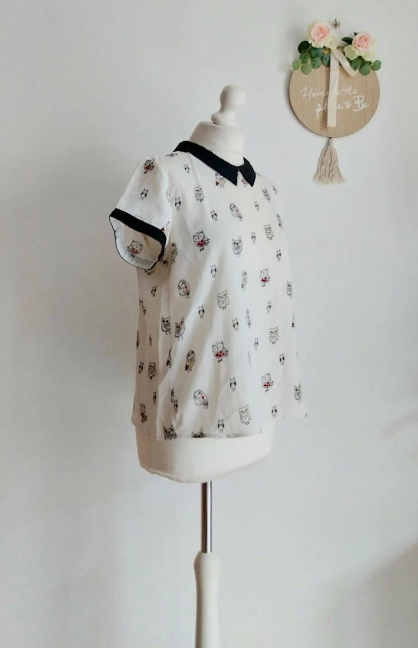 Blusa blanca roto con estampado de búhos YCOO Talla M – photo 6